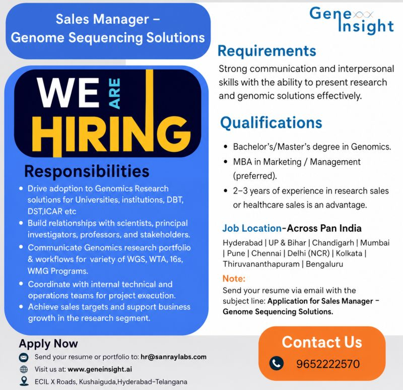 Hiring | Sales Manager – Genome Sequencing Solutions - India