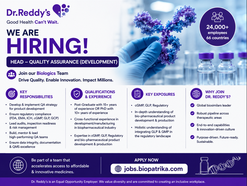 Group Lead-Development Quality Assurance - Dr. Reddy's Labs - Hyderabad