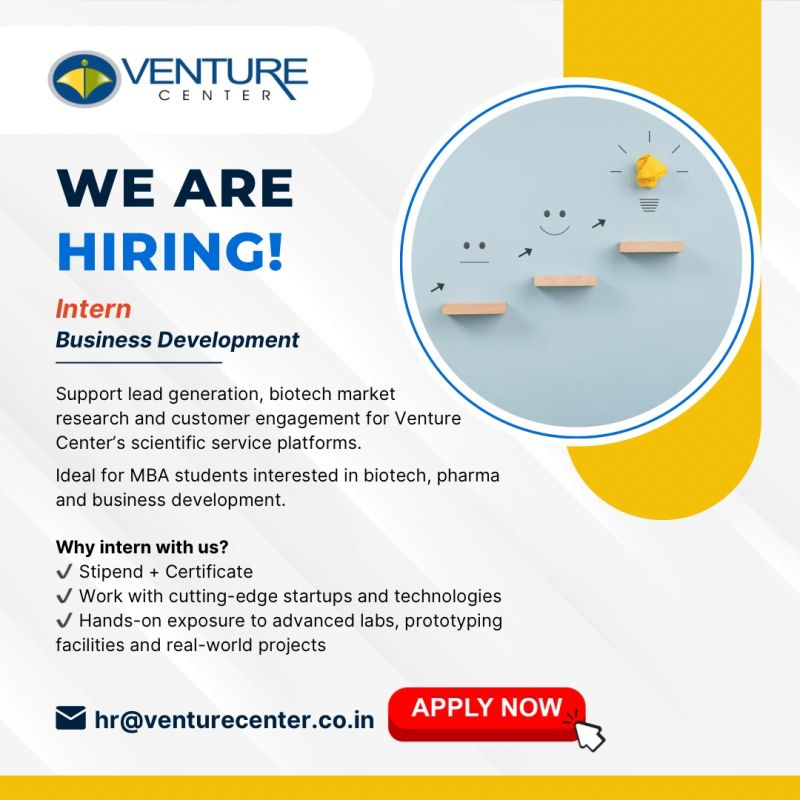 Venture Center is inviting applications for internship opportunities in Business Development, Software Engineering and Optics Engineering.
