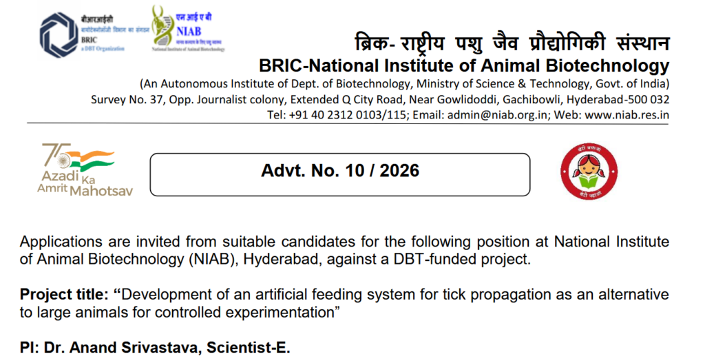 Hiring Project Associate - NIAB - Hyderabad