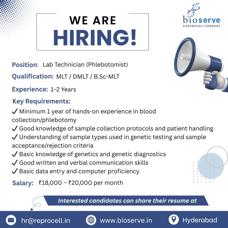 Bioserve Biotechnologies hiring Lab Technician - Hyderabad