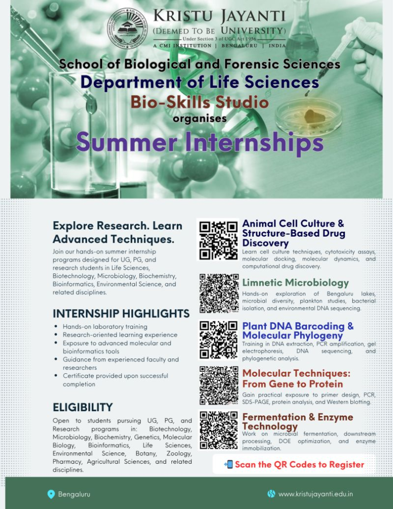 Internship for UG, PG & Research students in Biotechnology - Bangalore