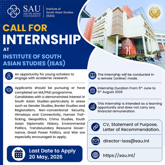 Internship at the Institute of South Asian Studies (ISAS), South Asian University!