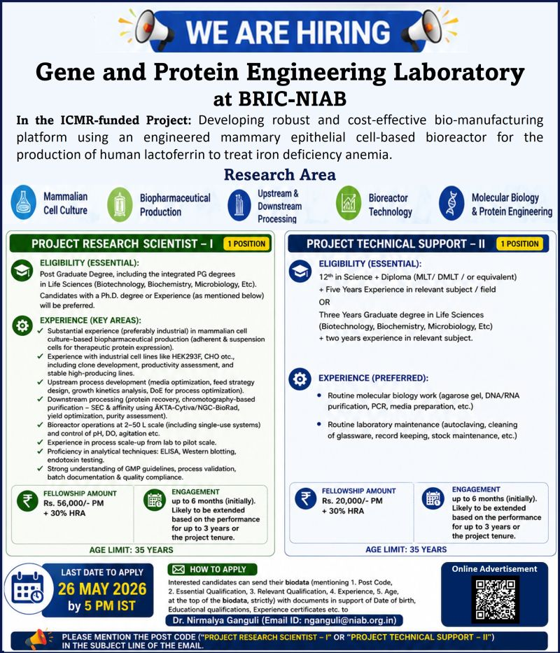 Gene and Protein Engineering Laboratory hiring - NIAB