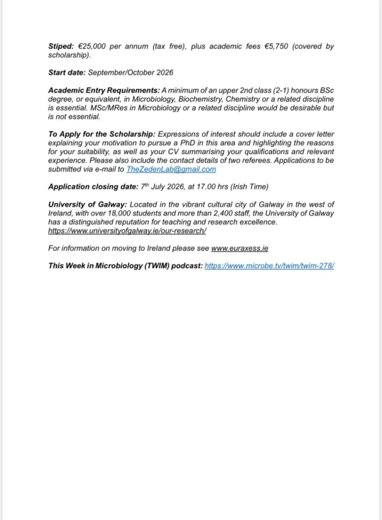 PhD scholarship | University of Galway | Biopatrika jobs