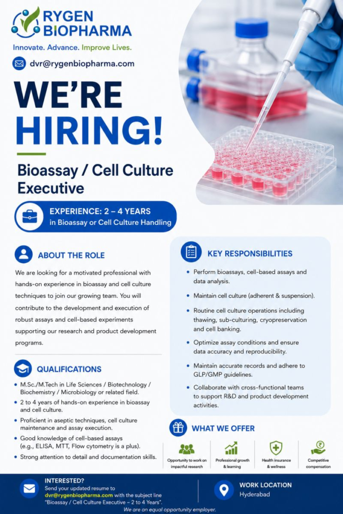 Opening in the Bioassay/Cell Culture section | Hyderabad