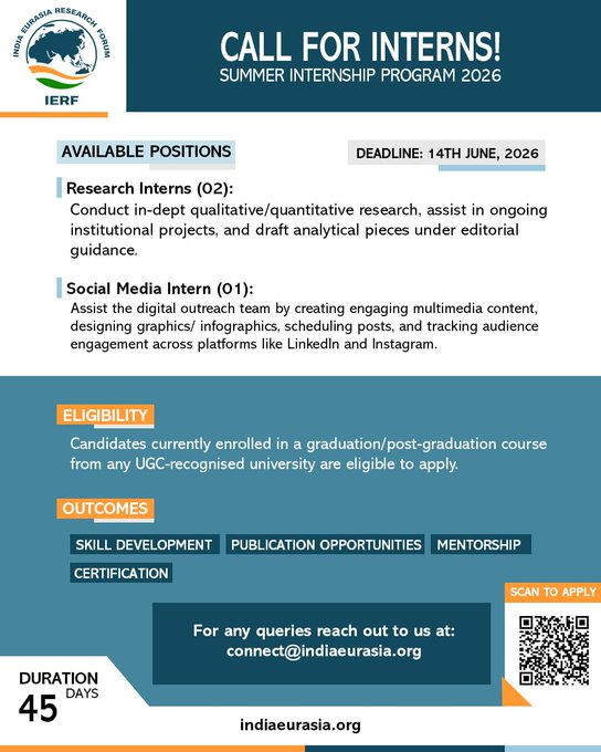 IERF Summer Internship Program 2026 | Biopatrika jobs