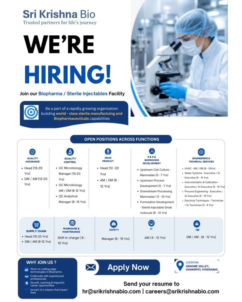 Sri Krishna Bio hiring | Hyderabad