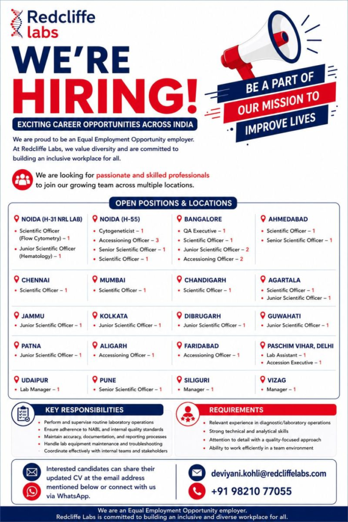 Hiring – Nationwide Career Opportunities Redcliffe Labs