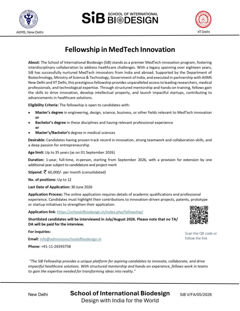 SiB Fellowship 2026 (September Batch) | MedTech Innovation