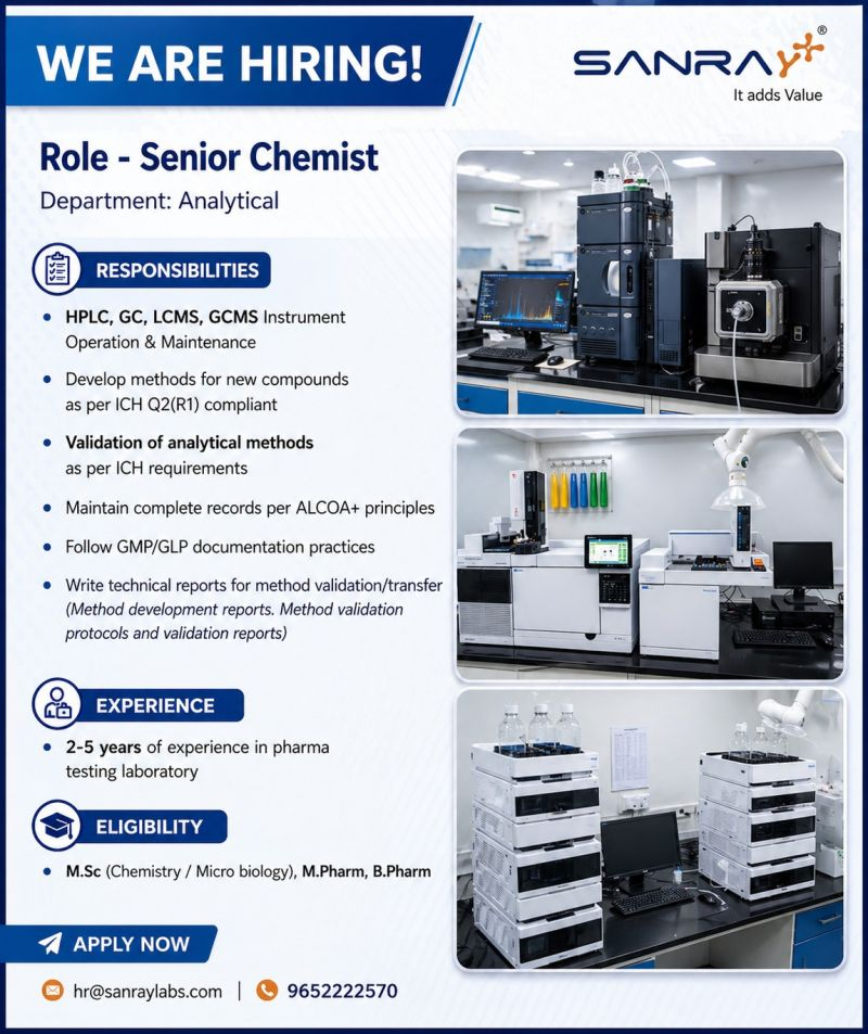 Hiring | Senior Analytical Chemist | Hyderabad