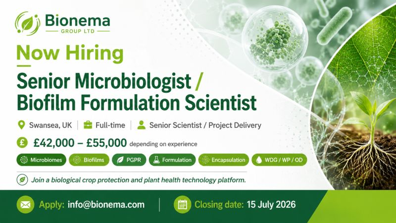 Hiring Senior Microbiologist / Biofilm Formulation Scientist at Bionema Group Limited | UK