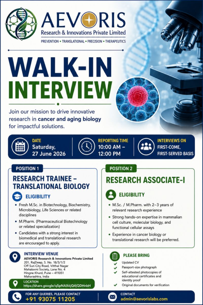 AEVORIS Research & Innovations Private Limited Walk-in Interview | Pune