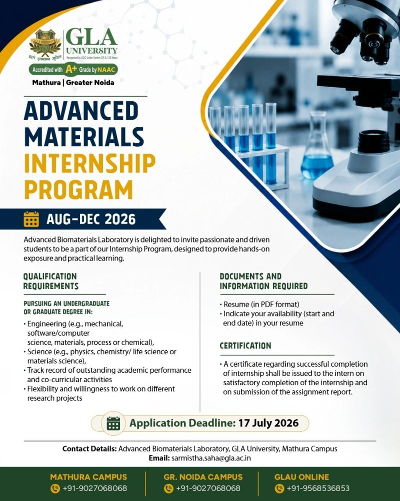 The Advanced Biomaterials Laboratory hiring Interns | GLA University
