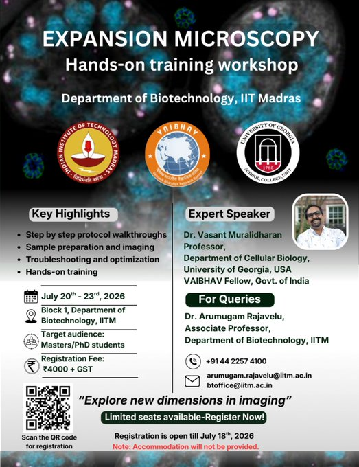 Hands-on training workshop on Expansion Microscopy | IIT Madras | Biopatrika jobs