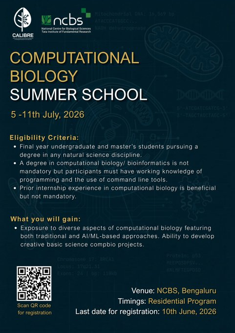 Computational Biology Summer School 2026 at NCBS, Bengaluru!