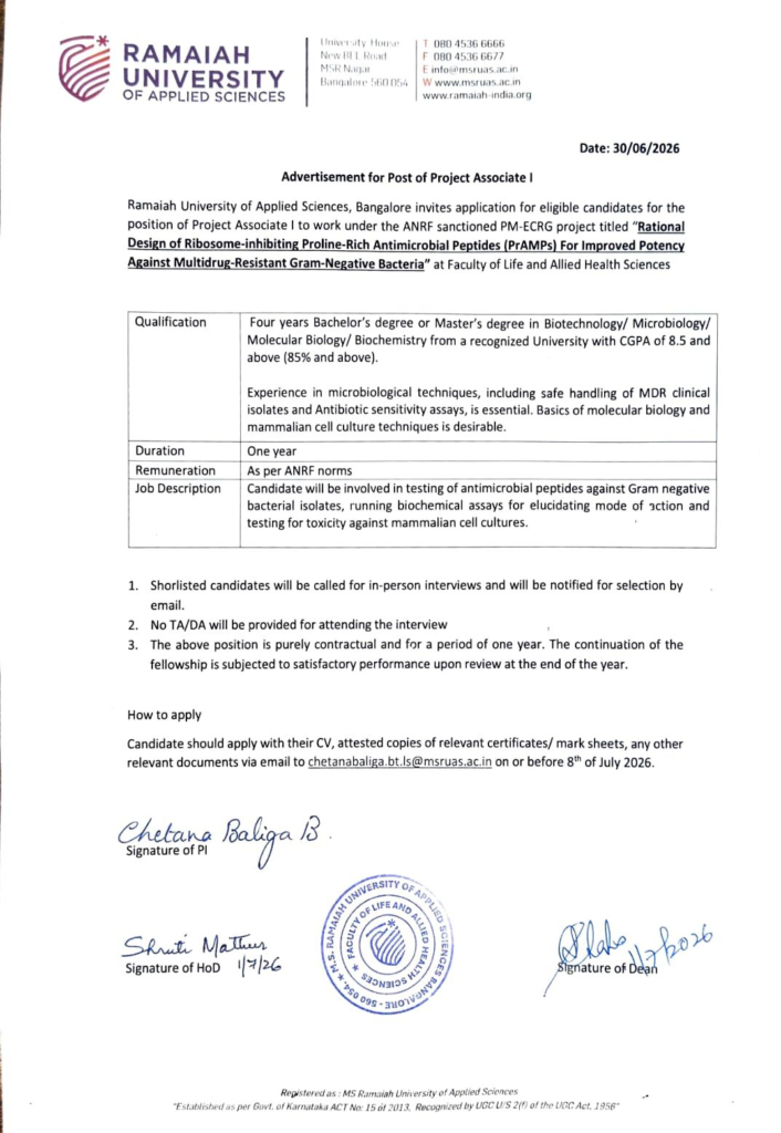 Project Assistant position in ANRF