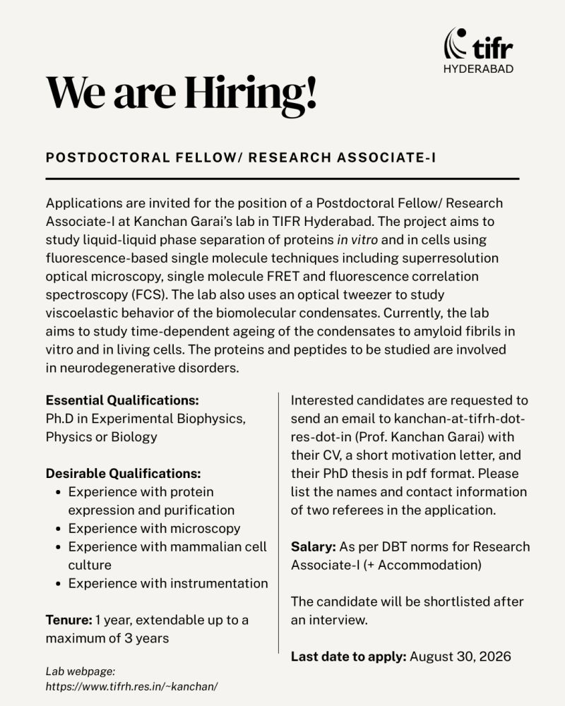 Hiring Postdoctoral Fellow / Research Associate-I | TIFR Hyderabad