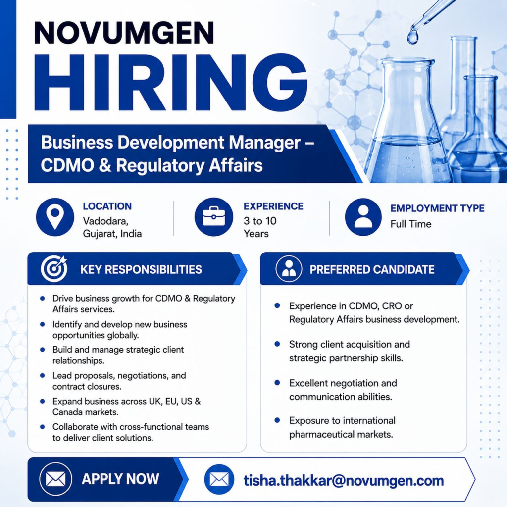 Hiring Business Development Manager – CDMO & Regulatory Affairs