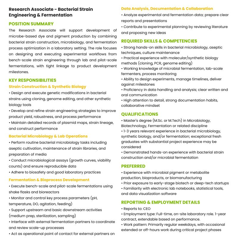Hiring Research Associate – Bacterial Strain Engineering & Fermentation | Microbeworks