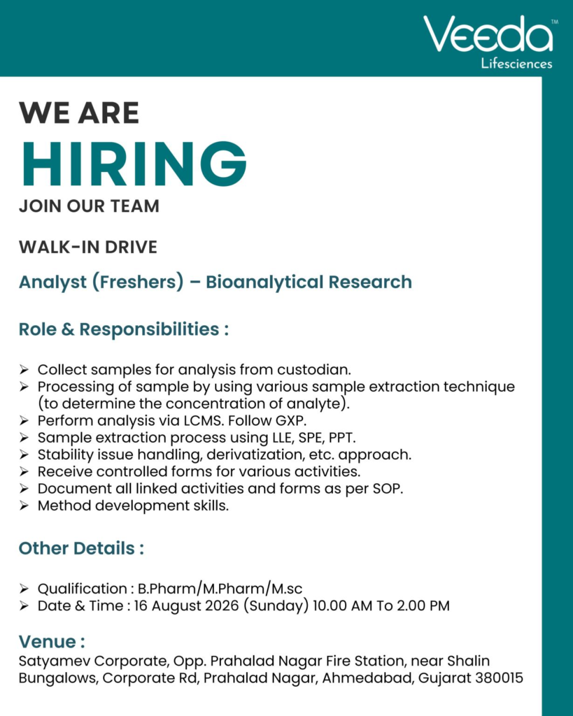 Hiring | Walk-In Drive – Analyst (Freshers) – Bioanalytical Research