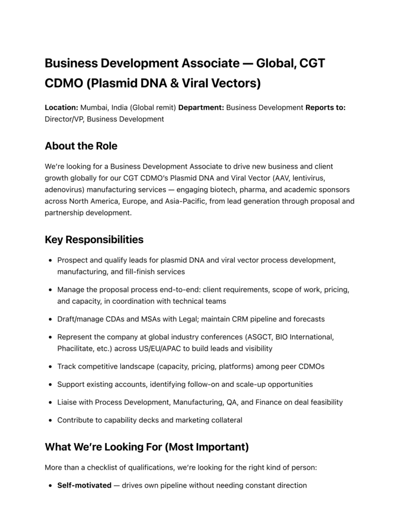 Hiring Business Development Associate | CGT
