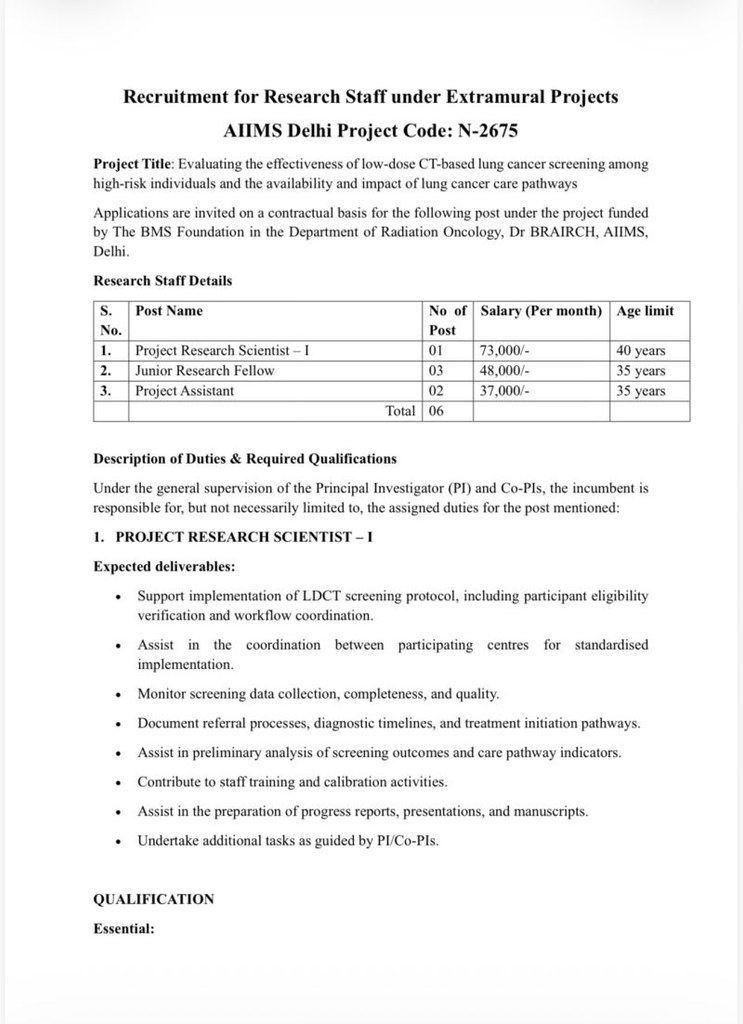 Junior Research Fellow (JRF) At AIIMS, DELHI