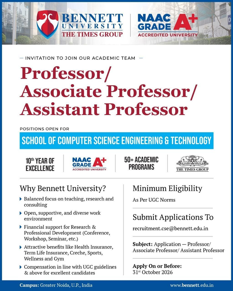 Faculty Positions at Bennett University