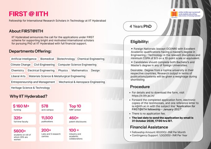 Fellowship for International Research Scholars in Technology | IIT Hyderabad
